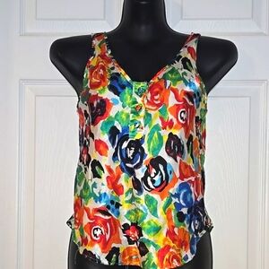Vintage Victoria's Secret Yellow Red Floral Sleeveless Top size Petite small